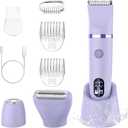 3-in-1 Electric Razor IPX7 Waterproof Bikini Trimmer Wet & Dry Use Painless Personal Trimmer Groomer for Ladies Face Body Legs Bikini Public Hairs Electric Lady Shaver with Replaceable Heads (Purple)