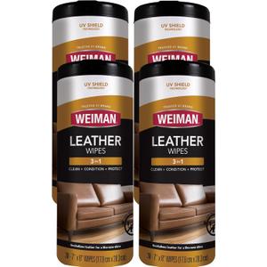 Weiman Leather Cleaner Wipes - Clean Condition UV Protection Help Prevent Cracking or Fading of Furniture, Car Interior, Couch, and Shoes, 4 Pack
