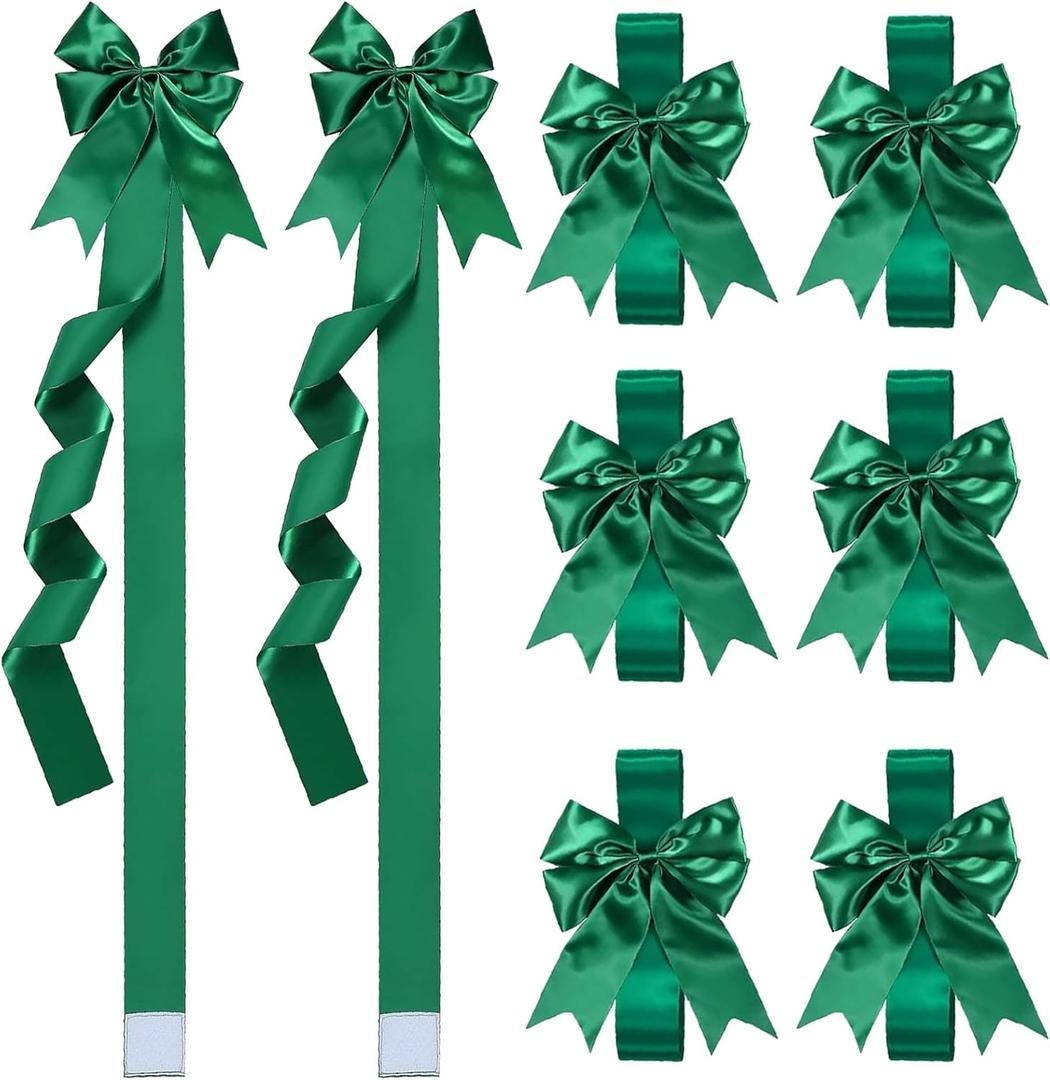 Christmas Cabinet Bows for Kitchen, Red Large Christmas Ribbons Bows for Cabinet Door Kitchen Home Wall Furniture Party Decorations Xmas Gifts (8, Green)