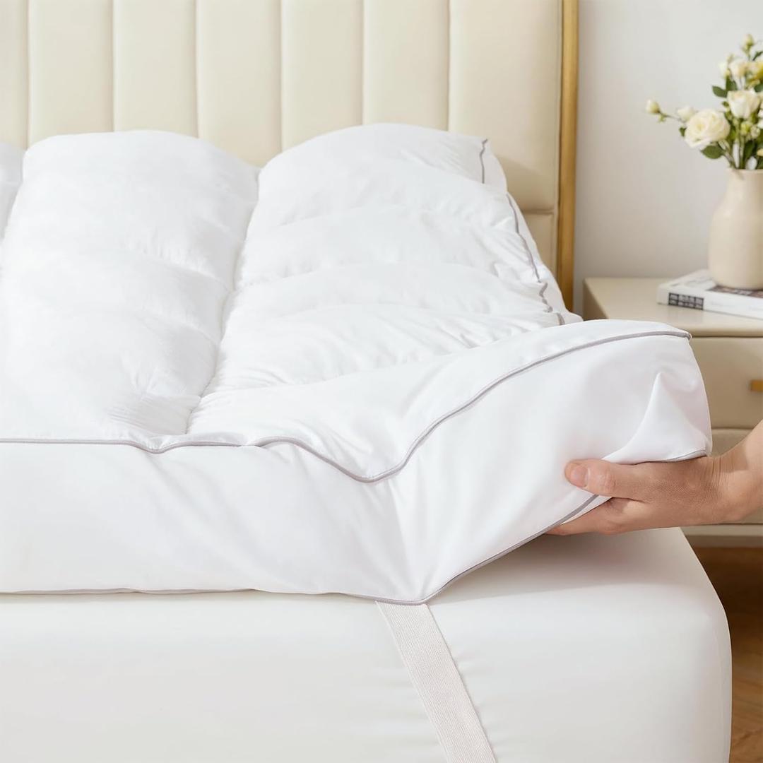 Memory Foam Mattress Topper Queen, 3 Inch Extra Thick Shredded Foam, 100% Cotton Mattress Pad Cover, Breathable & Skin-Friendly Queen Size Mattress Topper for Back Pain Relief