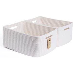 Large Storage Baskets for Shelves, Closet Organizers Bins for Clothes Blanket Towels, Baby Nursery, Toy Baskets Box, Woven Rope Baskets, 17 x 13 x 7.5, 2 Packs Off White