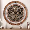 Lafocuse Real Moving Gears Wall Clock Brown Vintage, 21 Inch Steampunk Gear Clocks with Arabic and Roman Numerals, Wooden Farmhouse Industrial Large Wall Clock for Living Room Decor Kitchen Home