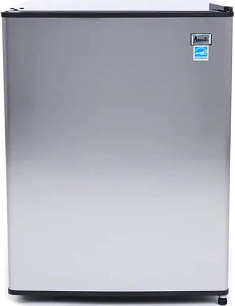 Avanti Mini Fridge Compact Refrigerator for Home Office or Dorm, Features Single Reversible Door Removable Shelves Automatic Defrost and Adjustable Temperature Control, 2.4-Cu.Ft, Stainless Steel