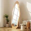 WoodsWhisper 69"X 24" Soild Wood Mirror Full Length, Wavy Wall Mirror, Lights Irregular Led Full Length Mirror Shatter-Proof Hanging or Leaning Against Wall for Cloakroom/Bedroom/Living Room (Nature)