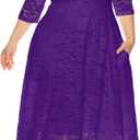 Eternatastic Womens Floral lace Plus Size Midi Dress Scooped Neckline Cocktail Party Dresses (3X-Large, Purple-134)