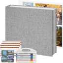 Vienrose Photo Album Scrapbook, 3 Ring 12" x 12" Linen Cover Kraft Paper Memory Book with 50 Sheets 100 Pages, Scrapbook Set for Wedding, Anniversary, Family, Travel, Grey