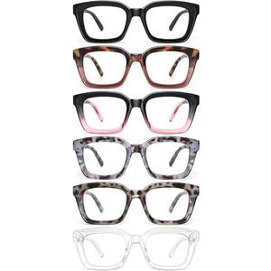 miyya 6 Pack Fashion Reading Glasses for Women, Blue Light Blocking/ Anti UV Readers Oversized Square with Spring Hinge (6 pack Mix, 2.5)