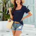 Womens Summer Tops Puff Short Sleeve Cute T Shirts Dressy Casual Square Neck Blouses Clothes (Blue, XL)