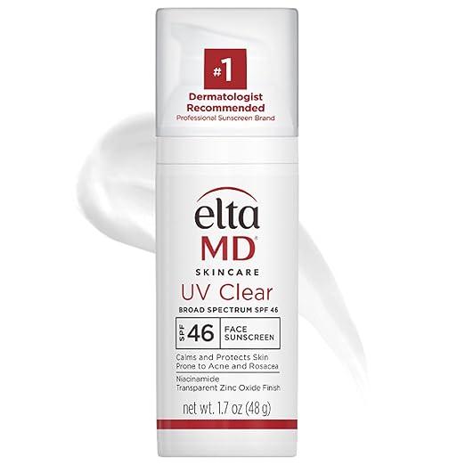 EltaMD UV Clear Face Sunscreen SPF 46, Oil Free for Face with Zinc Oxide, Dermatologist Recommended Sunscreen Lotion, For AcneProne Sensitive Skin, 1.7 oz Pump