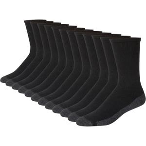 Hanes Men's Max Cushioned Crew Socks, Moisture-Wicking with Odor Control, Multipack (12-14, Black/Grey Foot Bottom - 12 Pack)