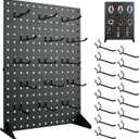 Metal Pegboard Display Stand With 15 Peg Board Hooks Accessories, Desk Pegboard Panels, Merchandise Display Rack for Selling Accessories Vendors & Events Retail Craft Shows & Fairs (17x3Inch), Black