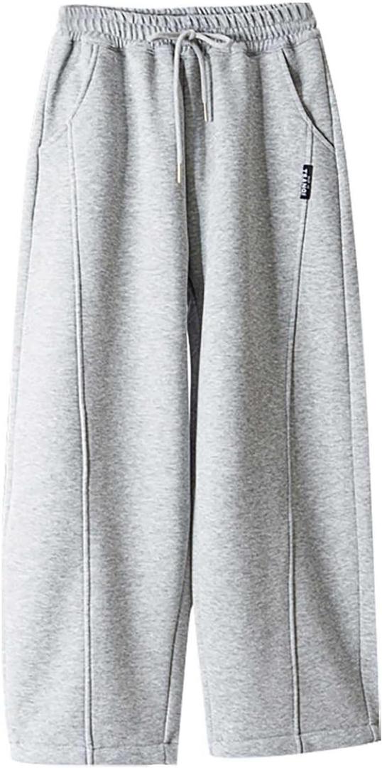 Boys Baggy Sweatpants Straight Leg Open Bottom Casual Sweat Pants Elastic Waist Joggers Pants with Pockets Fall Winter (13-14 Years, Grey)