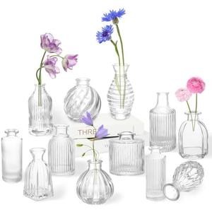 Small Bud Vases Set of 12 Vase for Centerpieces, Glass Vase for Flowers, Clear Flower Vase Ribbed Modern Bud Vases in Bulk, Vintage Vases for Floral Wedding Party Table Decoration Home Decor