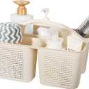 Plastic Portable Shower Caddy Basket with Handle, 3 Compartments, Beige