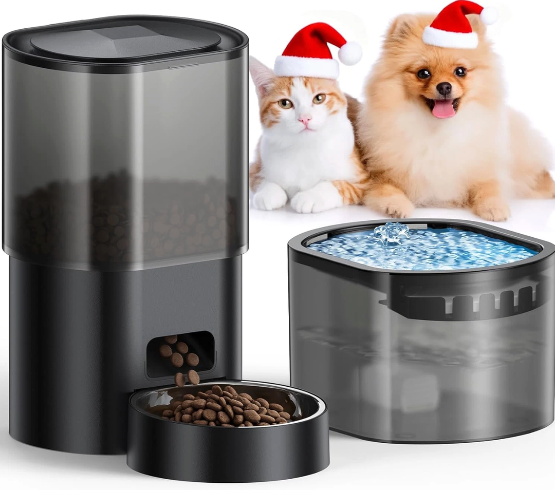 Automatic Cat Feeder and Water Fountain 5G WiFi Cat Food Dispensers, APP Remote Control, Programmable Timed Feeding,Dry Food Smart Feeder 10s Voice Recorder 110 Meals/Day for Cats Small Dogs