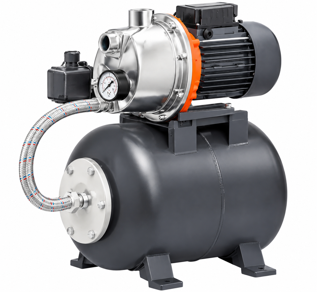 LEO Shallow Well Pump with Pressure Tank 1.5HP, Irrigation Jet Pump 1200 GPH Automatic Booster Sprinkler System,Stainless Steel Water Transfer Camp Pumps for Home, Garden, Lawn