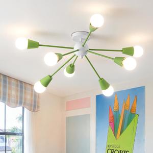 Green Sputnik Ceiling Light Fixture, 8-Lights Modern Sputnik Chandeliers for Dining Room,Indoor Kitchen Island Lighting for Bedroom Porch Entryway Living Room