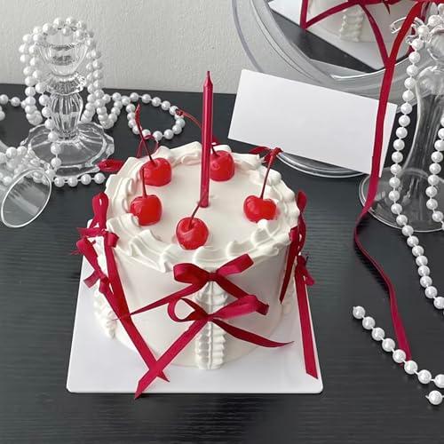 Rsstarxi 30 Pack Red Bow Cake Toppers Bows Cake Decorations Birthday Bowknot Ribbons CupcakeToppers for Girls Baby Shower Bridal Wedding Birthday Anniversary Party Decorations Supplies