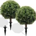 Artificial Boxwood Topiary Ball Tree Set of 2, 25.2" UV Resistant Artificial Outdoor Shrubs with Ground Spike, Decorative Evergreen Fake Topiary Bushes Plant for Front Porch Garden Decor