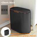 IEEK Plastic Trash Can with Press Top Lid,3.2 Gallon /12 Liter Garbage Can,Black Modern Waste Basket Thin Trash Cans for Bathroom,Kitchen,Living Room,Office and Narrow Spaces