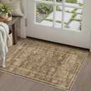 2x3 Brown Entryway Rug Non Slip Washable Area Rug Soft Vintage Boho Throw Rug Retro Distressed Floral Carpet Indoor Farmhouse Decor Low Pile Small Door Mat for Kitchen Bathroom Bedroom Laundry Office
