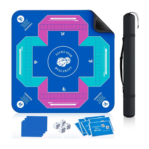 Mahjong Mat with Rules for Table with 6 Mahjong Playing Instructions,4Tile Mixer,4Dice & Carrying Bag,Non-Slip and Silent Travel Mahjong Set for Mahjong/Poker/Board Games/Card Games/Dominoes (Blue-2)