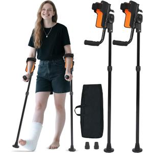Forearm Crutches for Adults, 3-Angle Adjustable Elbow & Height, Lightweight Foldable Aluminum Crutches with Non-Slip Straps for Elderly, Post-Surgery & Disabled (Pair)