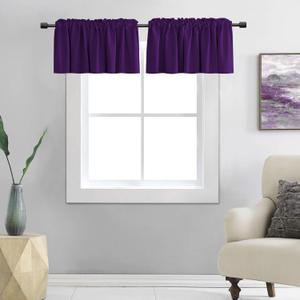 DONREN Royal Purple Window Valances for Kitchen - Blackout Rod Pocket Valances for Small Window (42 by 15 Inch,2 Panels) (42"W x 15"L (Pack of 2))