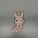 Wooden Baby Rattle，Crochet Bunny Rattle with Wood Ring, Newborn Wooden Animal Rattle Toy，Infant Pink Bunny Wood Rattle Toys