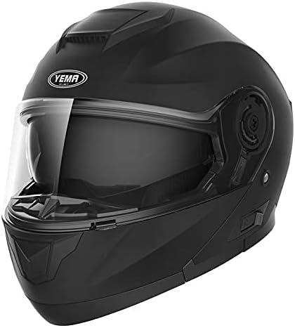YEMA Motorbike Crash Modular Helmet ECE Approved - YM-926 Full Face Racing Motorcycle Helmet with Sun Visor for Adult Men Women - Matt Black, M