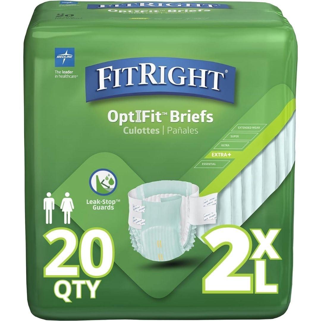 Extra+ Adult Diapers, Disposable Incontinence Briefs, Leak-Proof Diaper, Absorbent Briefs for Men and Women, Maximum Protection, 2XL, 60  70 in, 20 Briefs per Bag