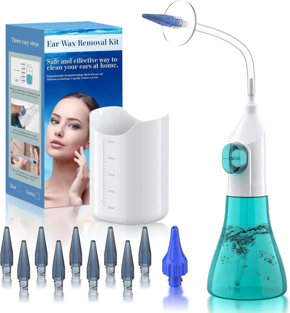 Ear Wax Removal, Ear Cleaner, Ear Cleaning Kit, FSA HSA Eligible, Manual Ear Irrigation Flushing System, Ear Wax Removal Kit, Safe and Effective to Clean Ear Built Up Wax (Green)