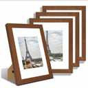 Hongkee 9x11 Picture Frame Set of 4, Made of Real Glass and Rustic Brown Frame - Display Picture 7x9 with Mat or 9x11 Without Mat, 9 by 11 Photo for Wall or Tabletop