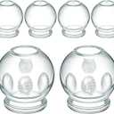 Nuanchu 6 Pieces Glass Fire Cupping Therapy Set Thick Chinese Acupoint Cupping Kit Professional Vacuum Glass Fire Jars with Finger Grips in 2 Sizes for Myofascial Massage Muscle Nerve Joint Pain