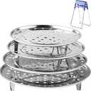 Round Stainless Steel Steamer Rack 7.6" 8.5" 9.33" 10.23" Inch Diameter Steaming Rack Stand Canner Canning Racks Stock Pot Steaming Tray Pressure Cooker Cooking Toast Bread Salad Baking (4 Pack)