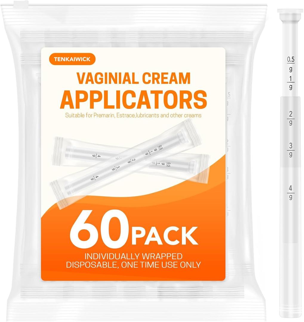 60 PACK Disposable Vaginal Suppository Applicator for Women, Fits Most Lubricants Creams Gels Pills Tablet Suppositories, Threaded End, Soft & Small Tip, with Dosage Markings, Individually Wrapped