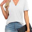 Agnes Urban Womens Tops Dressy Casual V Neck Short Sleeve Shirts Summer Loose T Shirts Trendy Tops Tunic Blouses (White, XL)