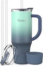 Renoj Tumbler with Handle 100% Leak Proof Insulated Water Bottle for Iced Coffee & Hot Drinks - Fits Car Cup Holder, Ideal Gift, 2 Straws & Silicone Boot BPA-Free - SnapShift Blue Gradient 32 oz