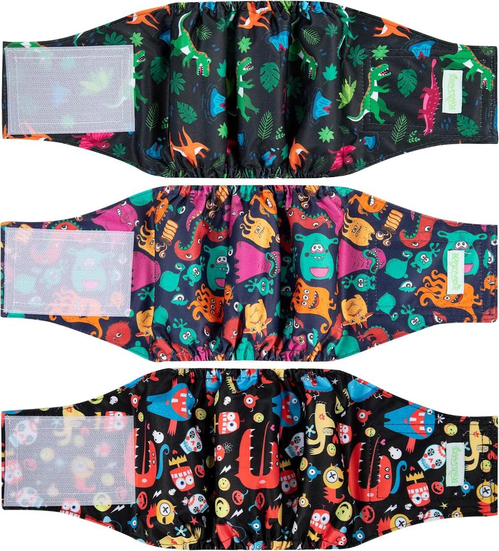 wegreeco Washable Male Dog Belly Band (Stylish Pattern)- Pack of 3 - Male Dog Belly Wrap, Dog Diapers Male (Childlike Creatures, X-Large)