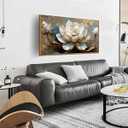 aburaeart Lotus Canvas Wall Art - White Flower Painting - Modern Framed Art Size 24" x 48" for Living Room