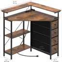 VENNQD Corner Desk with Drawers Shelves for Small Space 90 Degrees Triangle Computer Desk with Power Outlets,Gaming Desk with LED Lights Monitor Stand for Home Office Workstation Writing Table (Brown)