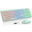 Wireless Keyboard and Mouse Combo - RGB Backlit, Rechargeable & Light Up Letters, Full-Size, Ergonomic Tilt Angle, Sleep Mode, 2.4GHz Quiet Keyboard Mouse for Mac, Windows, Laptop, PC, Mint Green