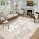7x9 Washable Area Rug Beige Grey Abstract Non Slip Soft Low Pile Rug for Living Room Bedroom Dining Room Office Neutral Modern Indoor Throw Carpet for Home Decor