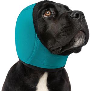 Dog Calming Hoodie - No Shake Ear Wraps for Dogs, Water Resistant Ear Cover Anxiety Relief, Noise Protection Ears Muffs for Firework, Grooming, Thunderstorms, Swimming, Bathing, Turquoise S