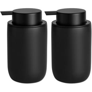 Hand Soap Dispenser for Bathroom Decro, Ceramic Liquid Pump Bottles Refillable Dish Dispenser for Kitchen Farmhouse Colleage Dorm, Matte Black 2 Pack