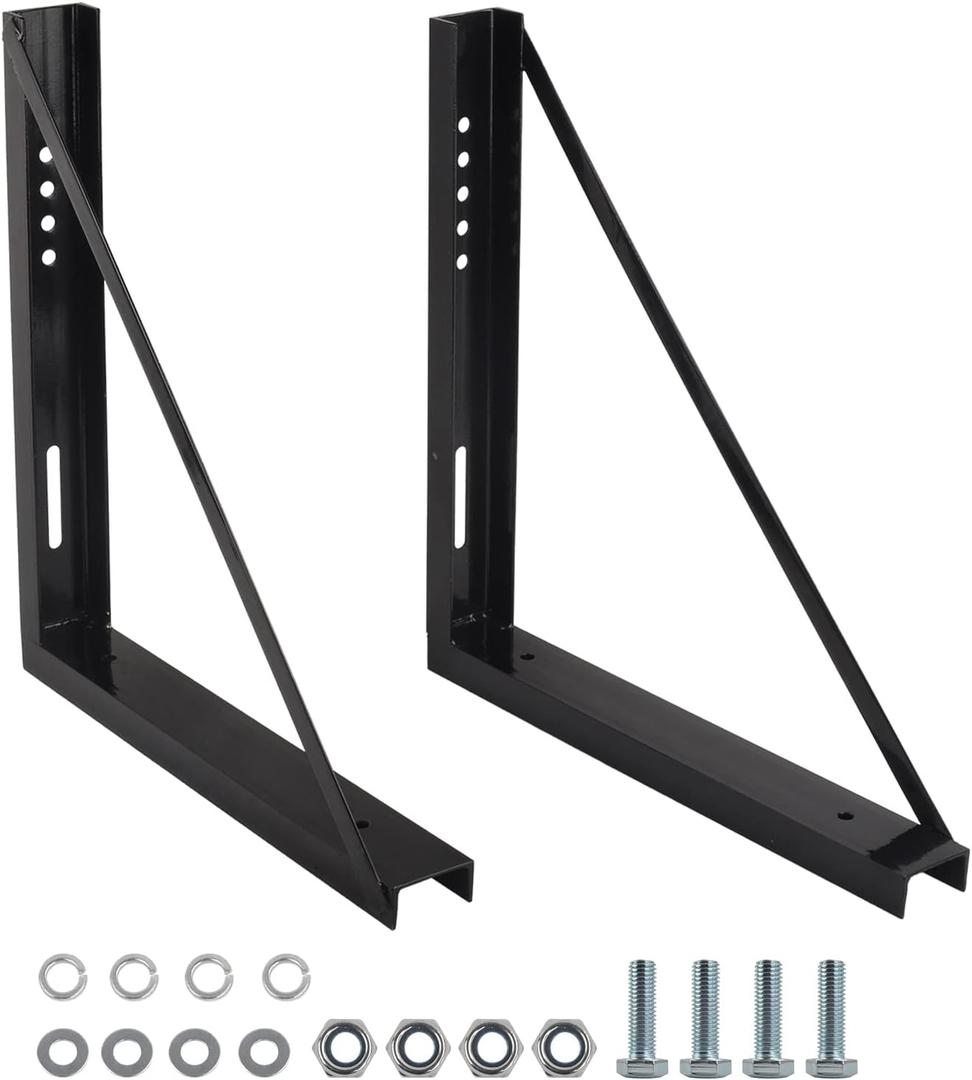 2 PCS 24 x 24 Inch Black Welded Structural Steel Mounting Brackets for Truck Trailer Underbody Tool Boxes with Screws Spacers and Sleeves