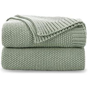 CozeCube Sage Green Throw Blanket for Couch, Soft Cozy Cable Knit Throw for Bed Sofa Living Room, Lightweight Warm Decorative Farmhouse Christmas Blanket, 60"x80", Sage Green 1 pcs