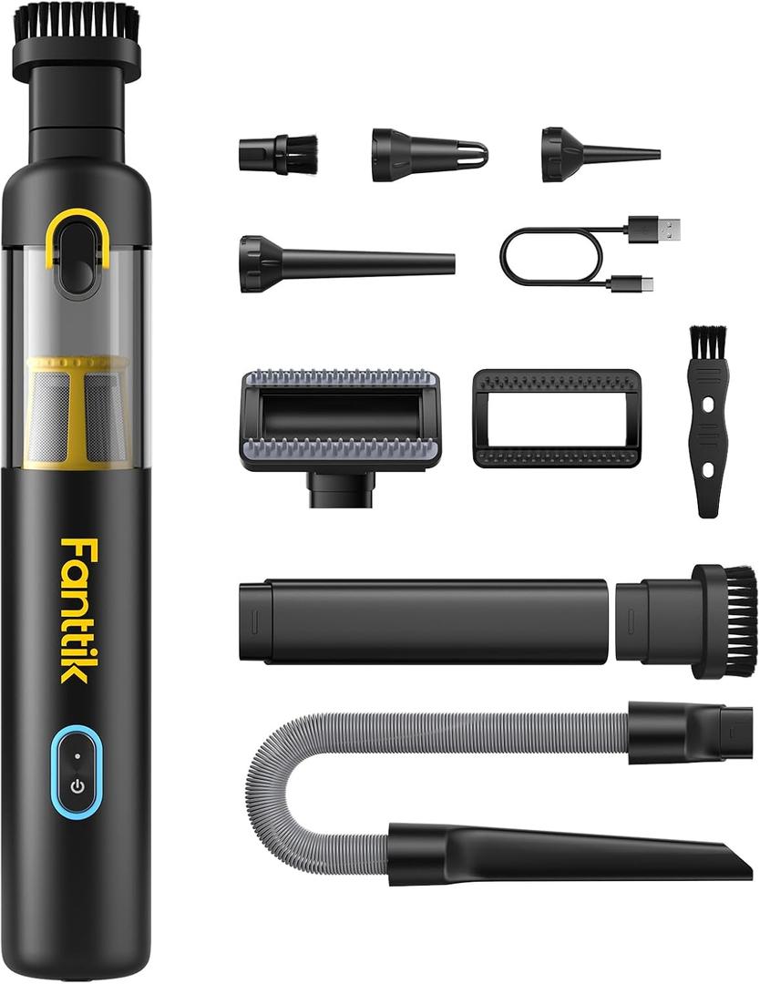 Fanttik Slim V8 Apex Car Vacuum, 4-in-1 Portable Mini Cordless Vacuum with 19000pa Suction Power, Type-C Charge, 2 Suction Modes, Handheld Vacuum for Car, Office Desk, Keyboards (Black)