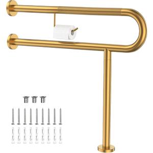 ZUEXT 31.5 Inch Gold Wall to Floor Knurled Toilet Grab Bar w/Paper Holder