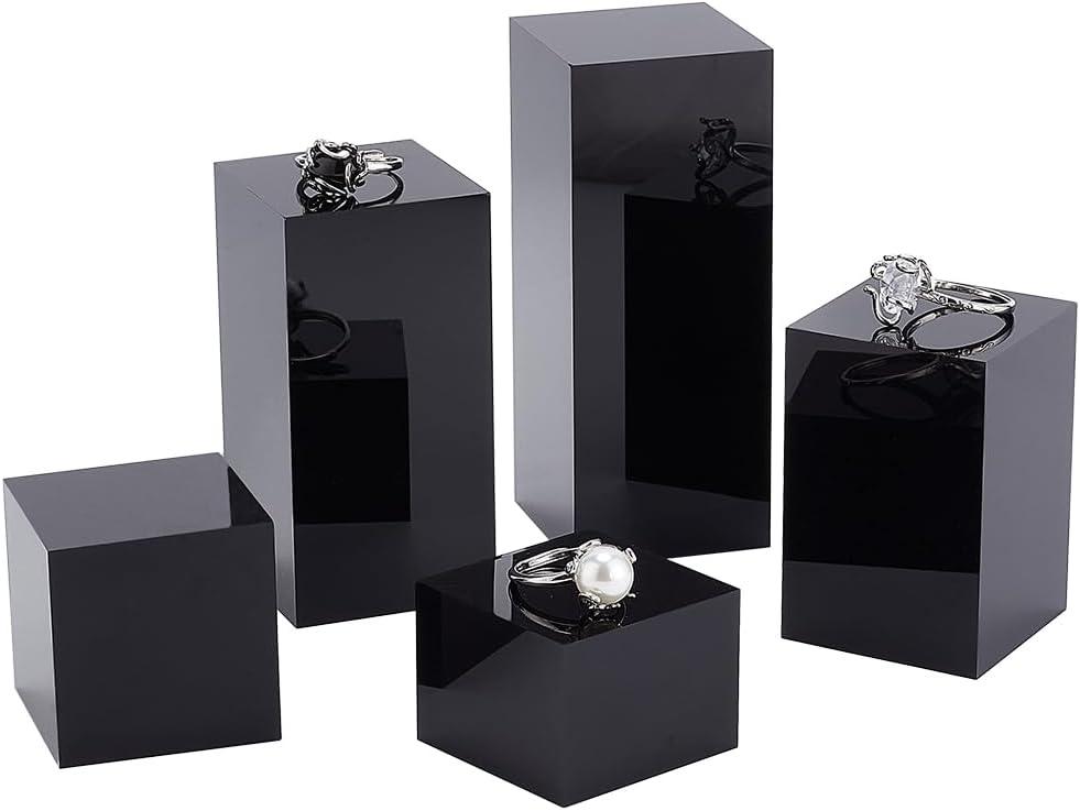 BENECREAT 5Pcs Black Acrylic Cube Display Block 1.2/1.6/2.4/3.2/4 Inch Solid Display Pedestal Stand for Gem Display Jewelry Display Displaying Pop Figures Cosmetic Showing